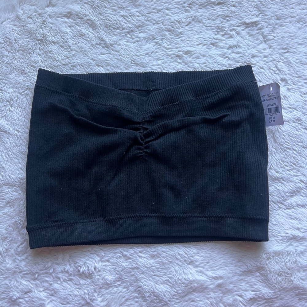 American Eagle Black Ribbed Ruched Tube Top Bandeau NWT 5579-001 Size Medium NWT
